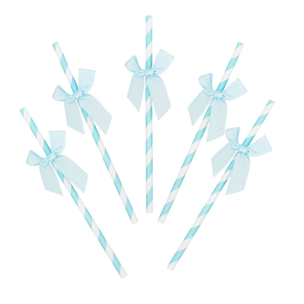 

30 Pcs Bow Decoration Creative Straws Birthday Cake Decorative Large Quantity Paper Bowknot Sky-blue