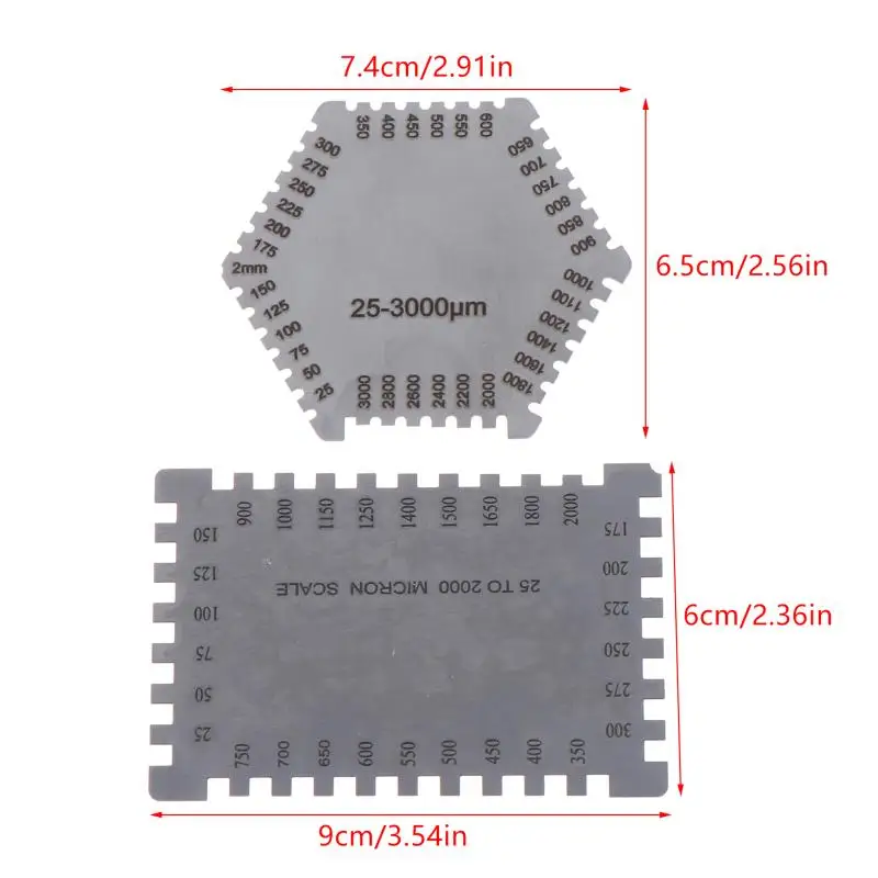 Stainless Steel Hexagonal Wet Film Comb Gauge 25-3000um For Paint Coating Thickness 1MM Measurement On Walls And Surfaces