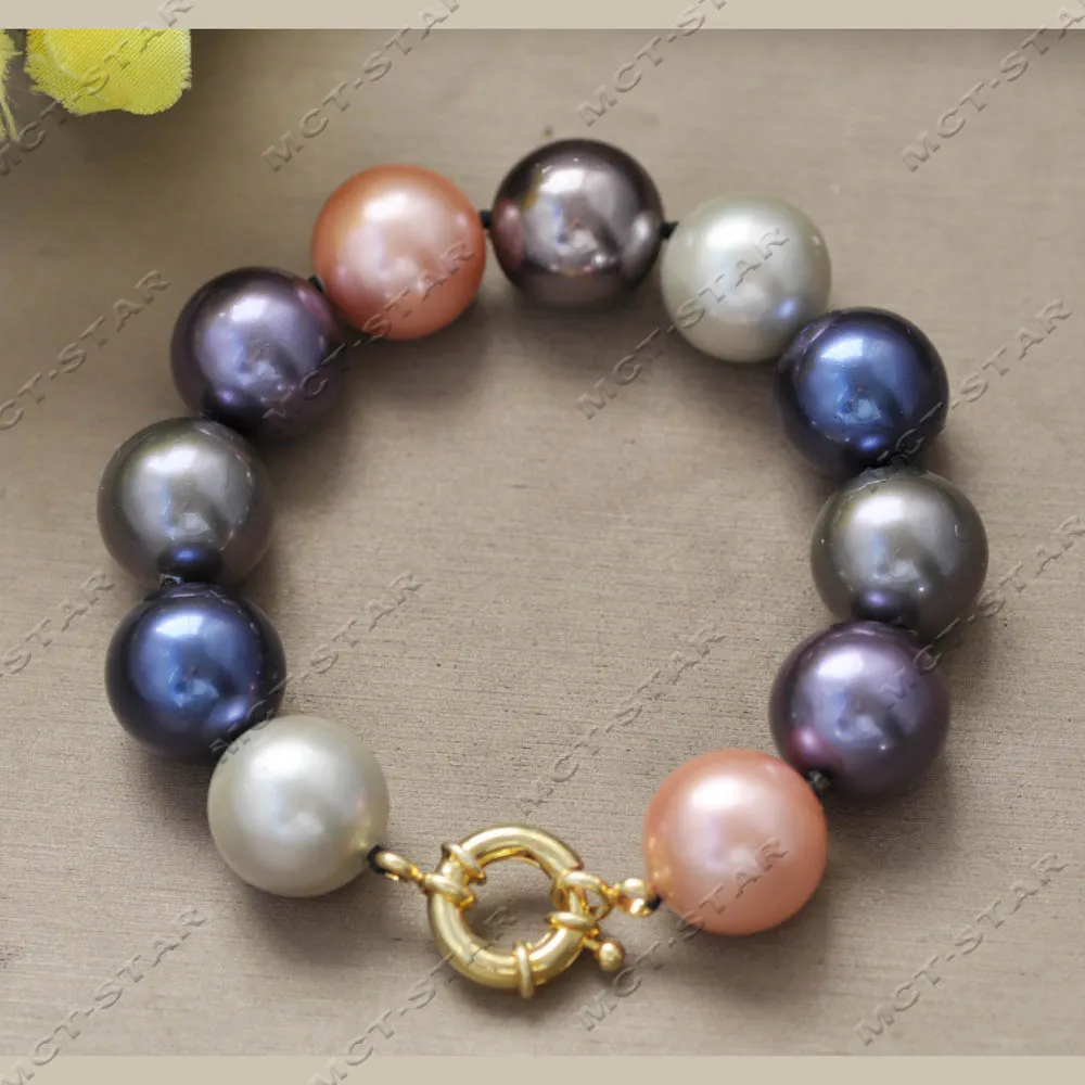 

Z14357 8'' 16mm Purple Gray Blue Multicolor Ball Shell Pearl Bracelet
