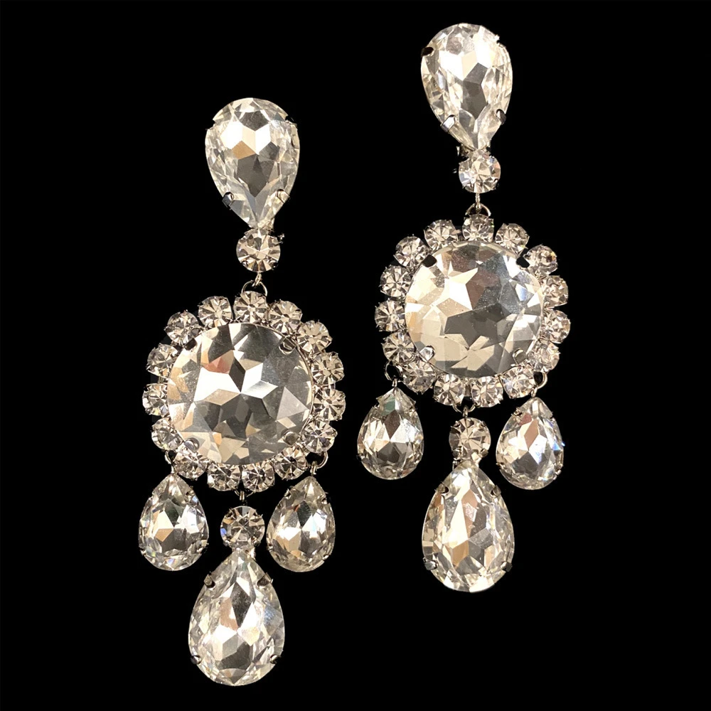Fashionable Personalized Round Rhinestone Necklace Set for Banquet Party Exaggerated Necklace Earring Accessories Jewelry