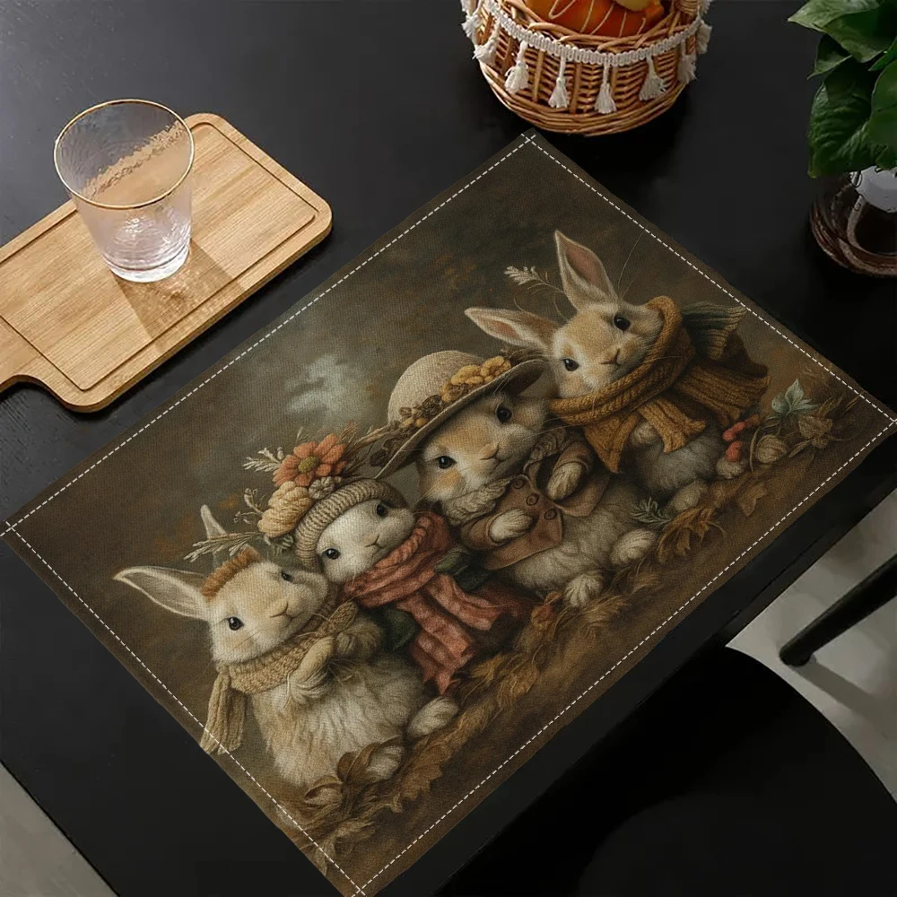 

1PC Retro Easter Bunny with Zipper Pocket Flowers Spring Season Artwork Image Washable 7.3