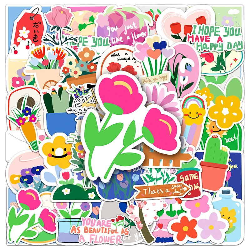 Imagem -06 - Etiquetas Criativas de Flores Pintadas à Mão Mala Faça Você Mesmo dos Desenhos Animados Capacete Geladeira Caderno Presente Infantil 50 Folhas