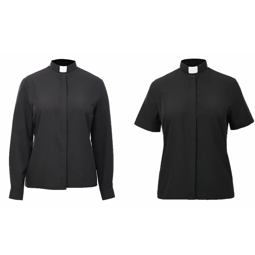 Bishop Catholic Priest Blouse for Women Black Clergy Church Shirts