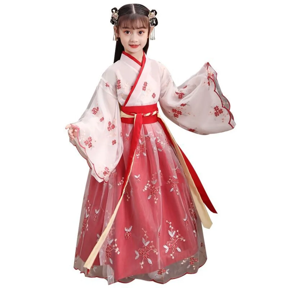 pink chinese Folk Dance new year clothes traditional hanfu for Children girls kids dragon dress ancient Stage Carnival costume