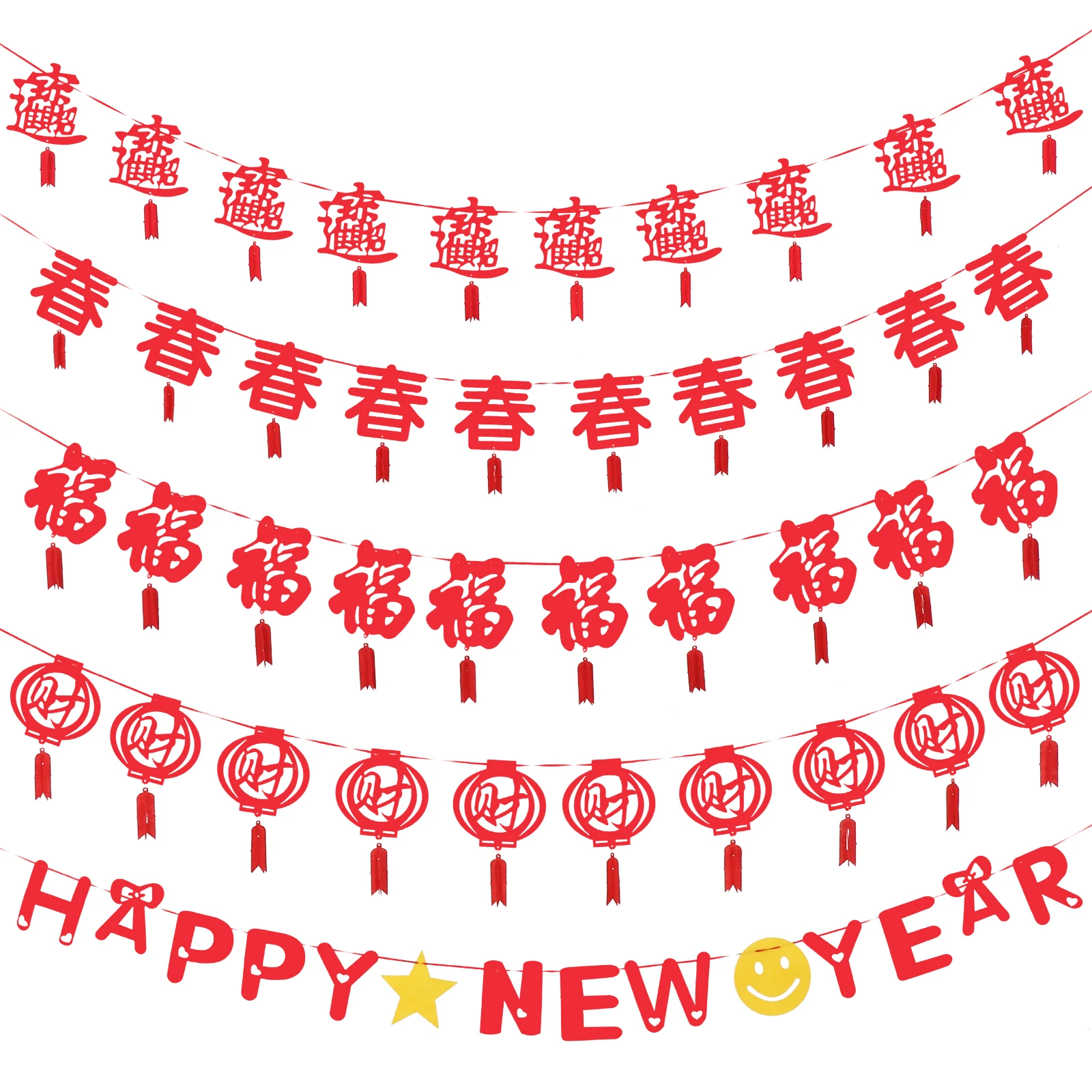 

5Pcs NewYearBannersReusableOrnamentsPartyDecorationsHomeStairsFireplaceDoorGarl sNewYearHangingChineseNewYearDecor