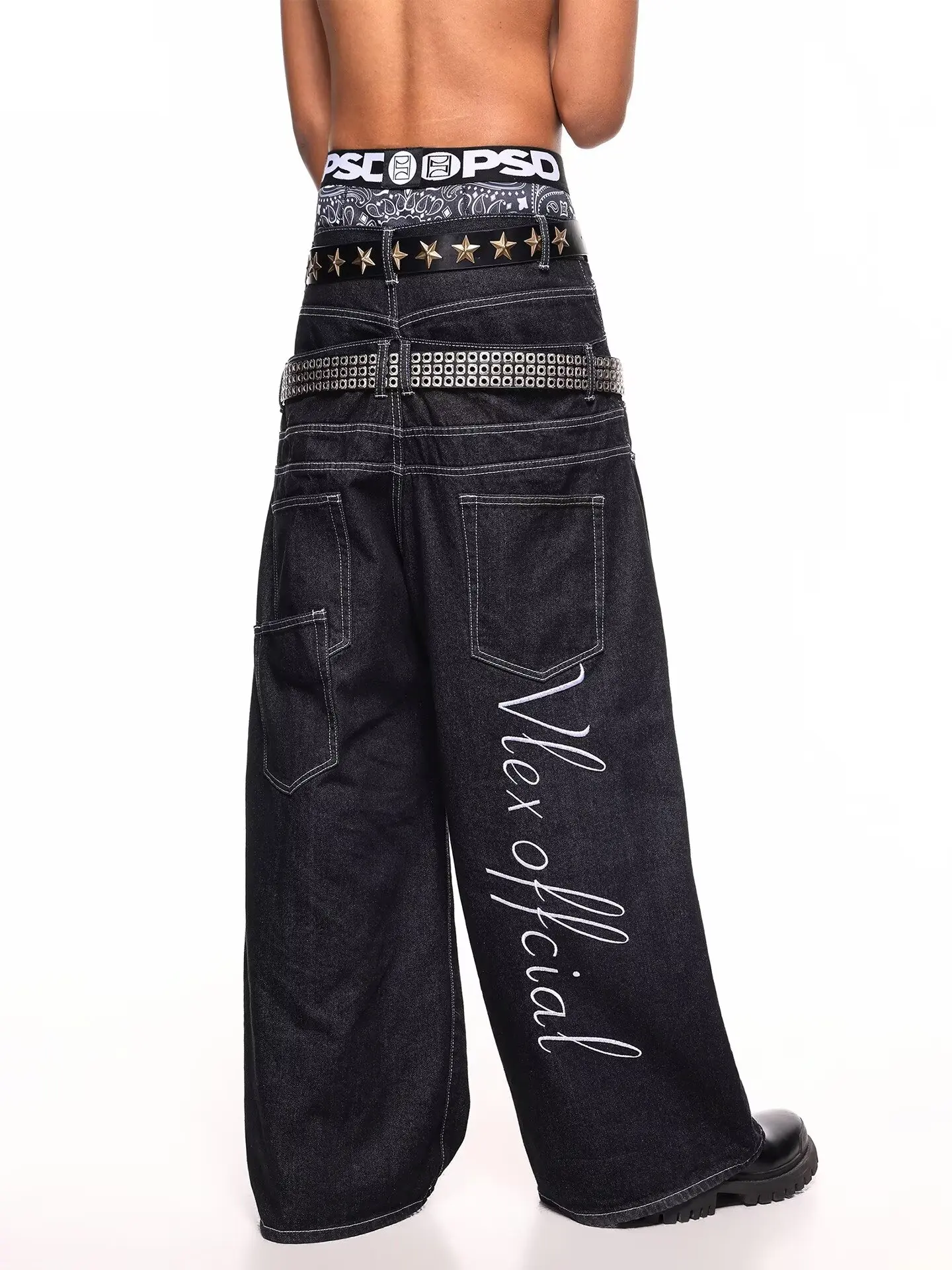 

American retro embroidered printed letter jeans for men and women new straight leg wide leg high street loose long pants