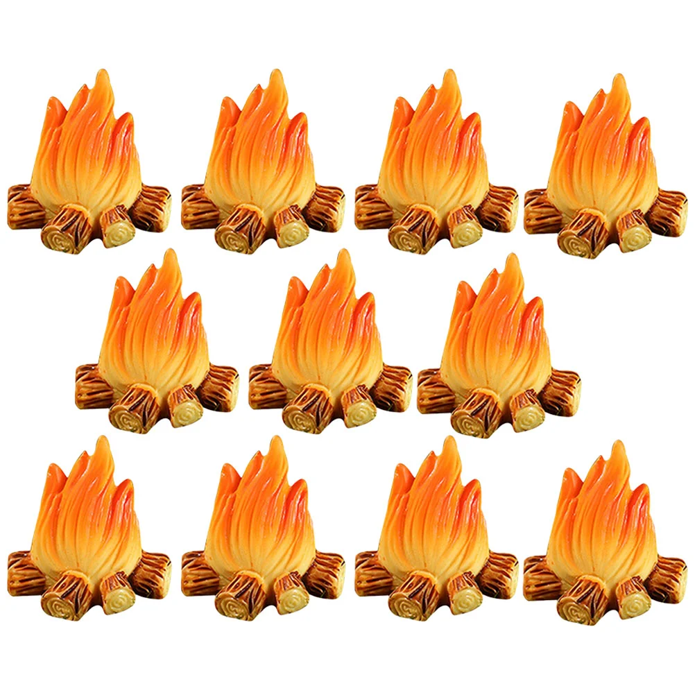 12 Pcs Fire Ornaments Decor Toy Resin Campfire Model Fake Miniature Bonfire Halloween Camping Party Favors Pretend