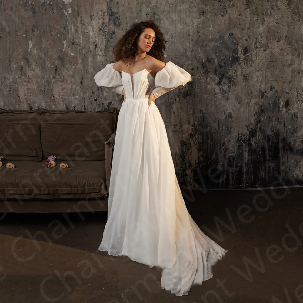 

2023 Holy Boho Wedding Dresses Beach Bridal Gowns Chiffon Strapless Dress for Off Shoulder Sleeves Vestido de novia