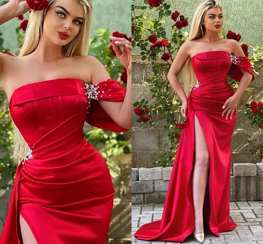 

Sexy Red Mermaid Women Evening Formal Dresses One Shoulder Beads Silt Long Prom Party Gowns Robe Soriee Vestidos De Festa 2025