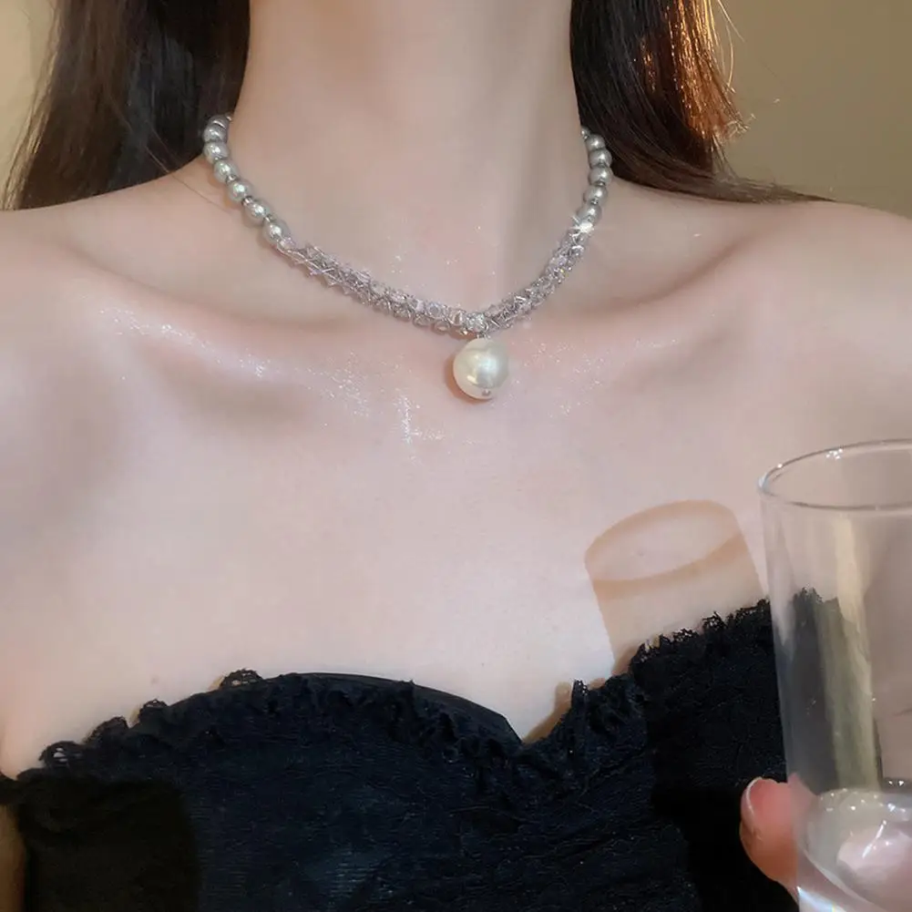 Элегантное жемчужное ожерелье, элегантное ожерелье из искусственного жемчуга для женщин, колье-чокер со стразами и бисером, кулон, ювелирные изделия для подружек невесты, чай