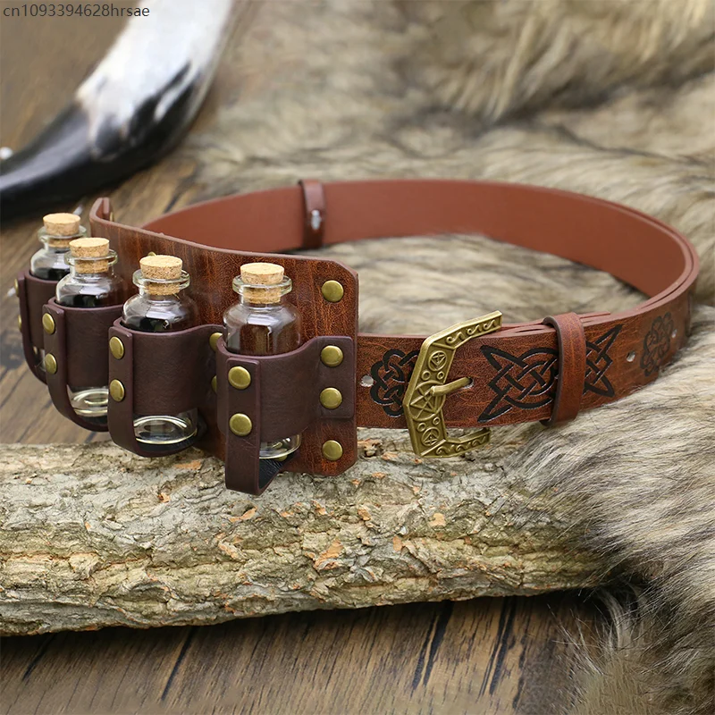 Porta profumo per bottiglia di pozione magica da strega medievale con 4 bottiglie di alchimia fiaschetta per pozioni cintura in vita mago LARP puntelli cosplay