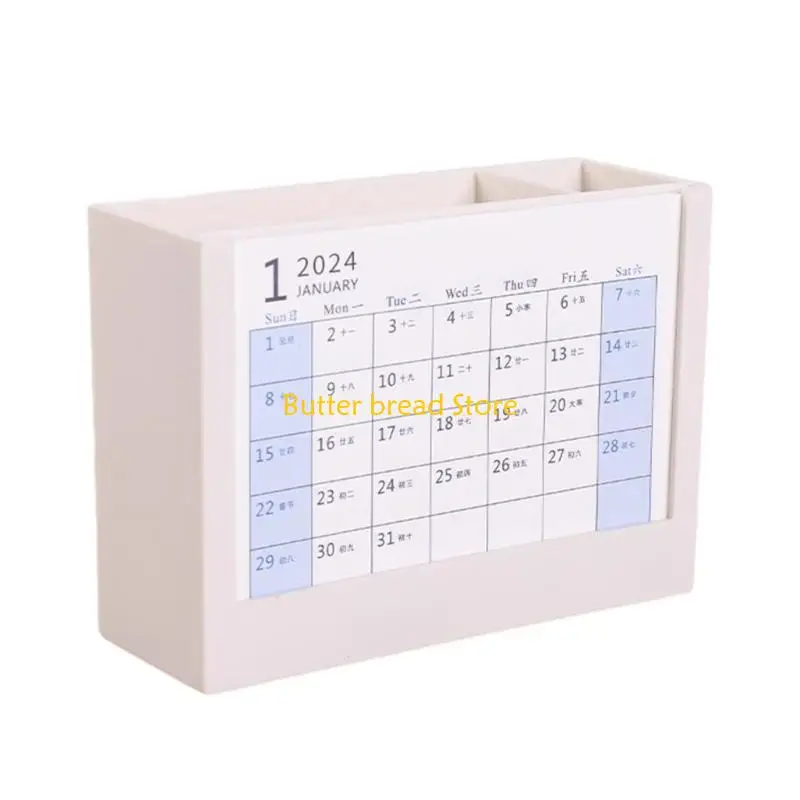 

W89C Многофункциональный держатель для ручек с настольным календарем на 2024 год, настольный органайзер для офиса, держатель для