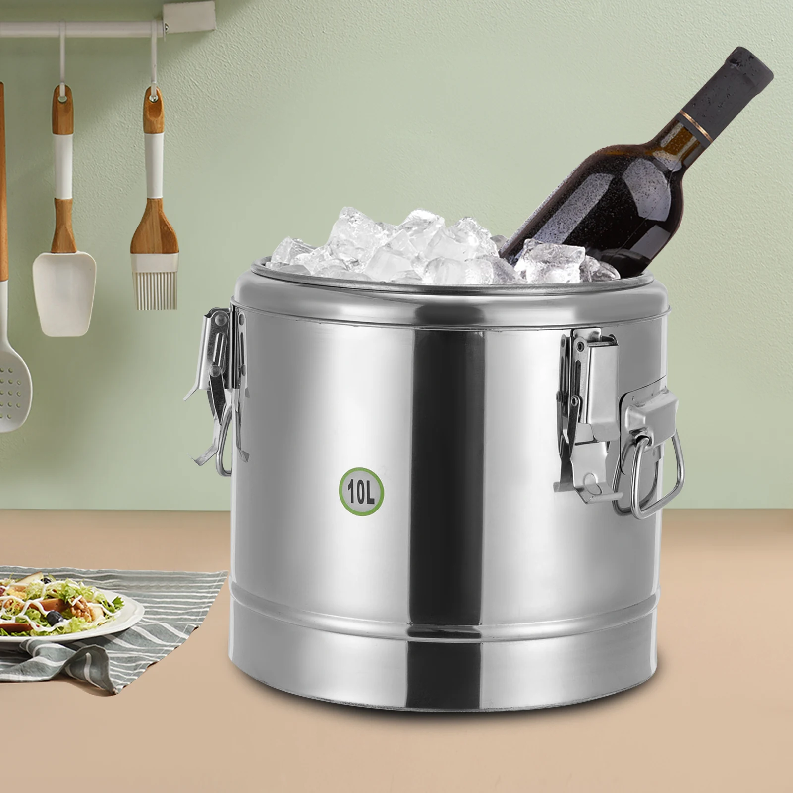 10 L Professioneller Gastro-Thermo-Transportbehälter aus Edelstahl mit Tragegriffen, Deckel, Gummiring und Spannverschluss