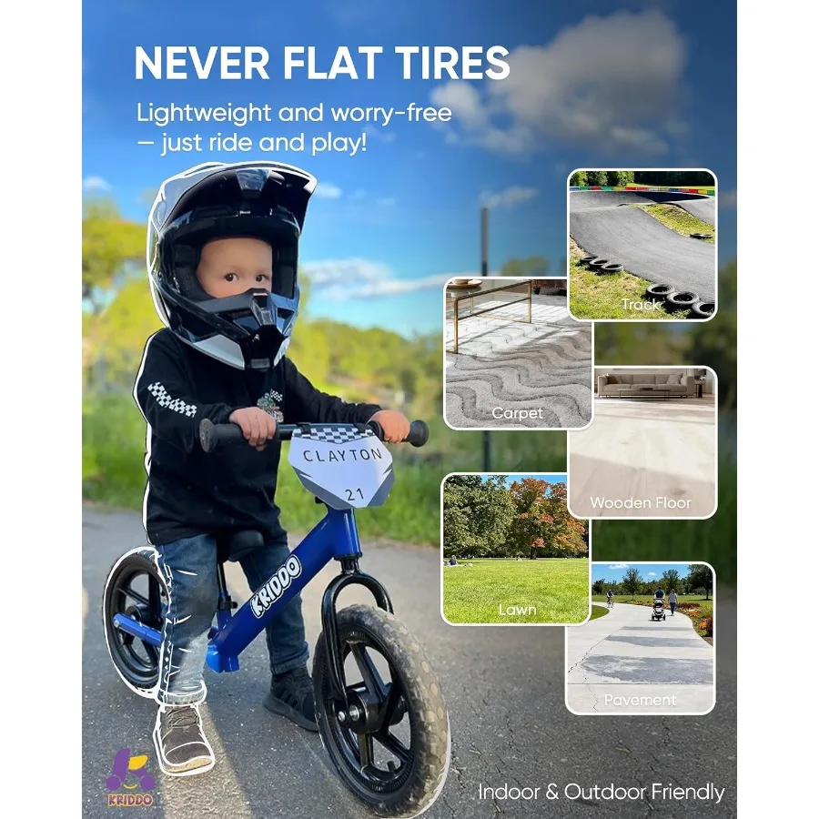 幼児用バランスバイク 2歳、18ヶ月から5歳向け、12インチのプッシュバイク、カスタマイズプレート付き（ステッカー3セット付属）