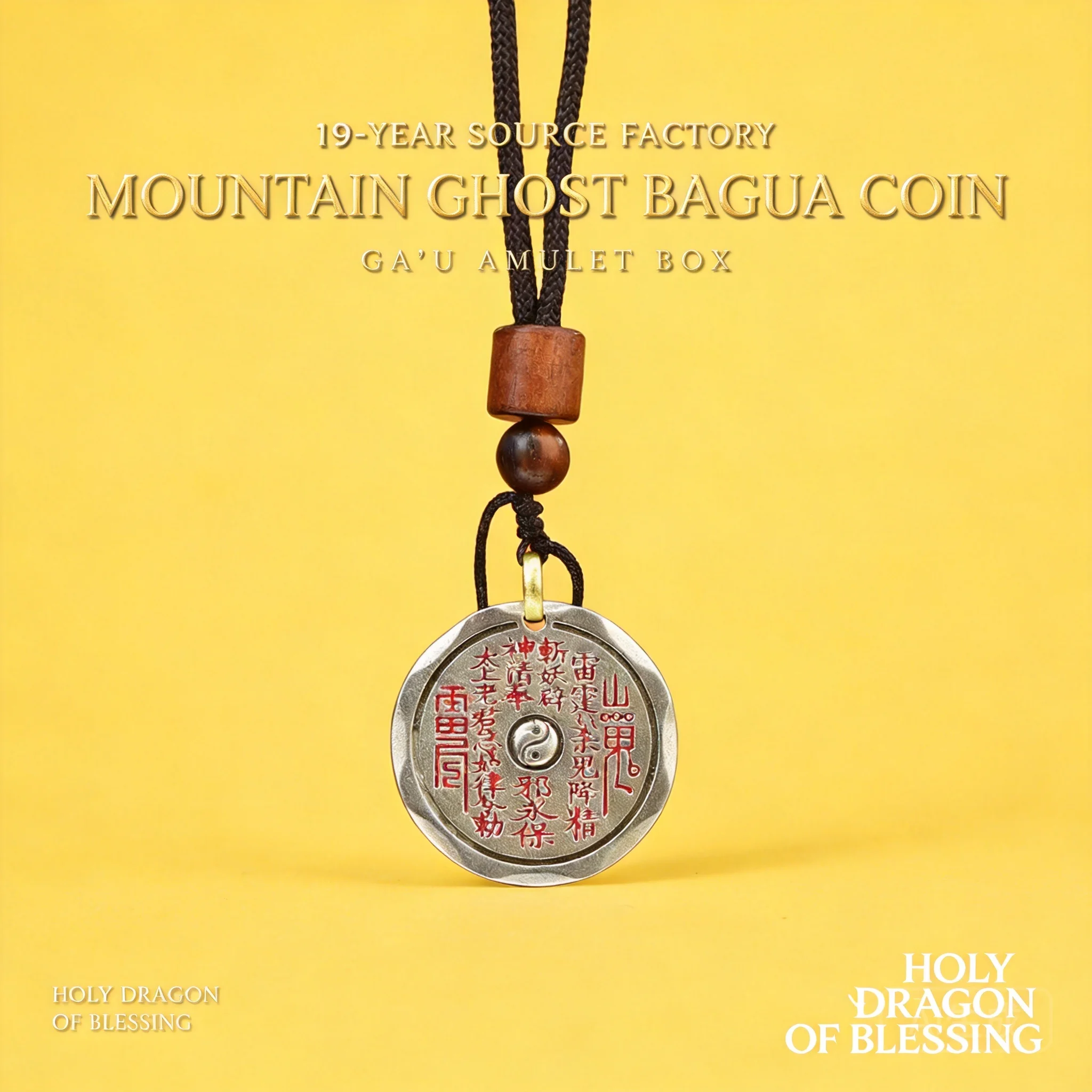Feng Shui Chinese Traditional Mountain Ghost Spending Coin Pendant Bagua Lucky Amulet Necklace White Copper Gold Inlay Craft Cin