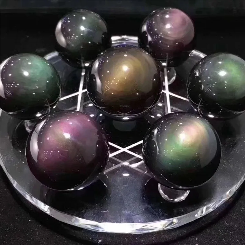 Natural Rainbow Obsidian Ball Seven Array Lucky Talisman Physical Map