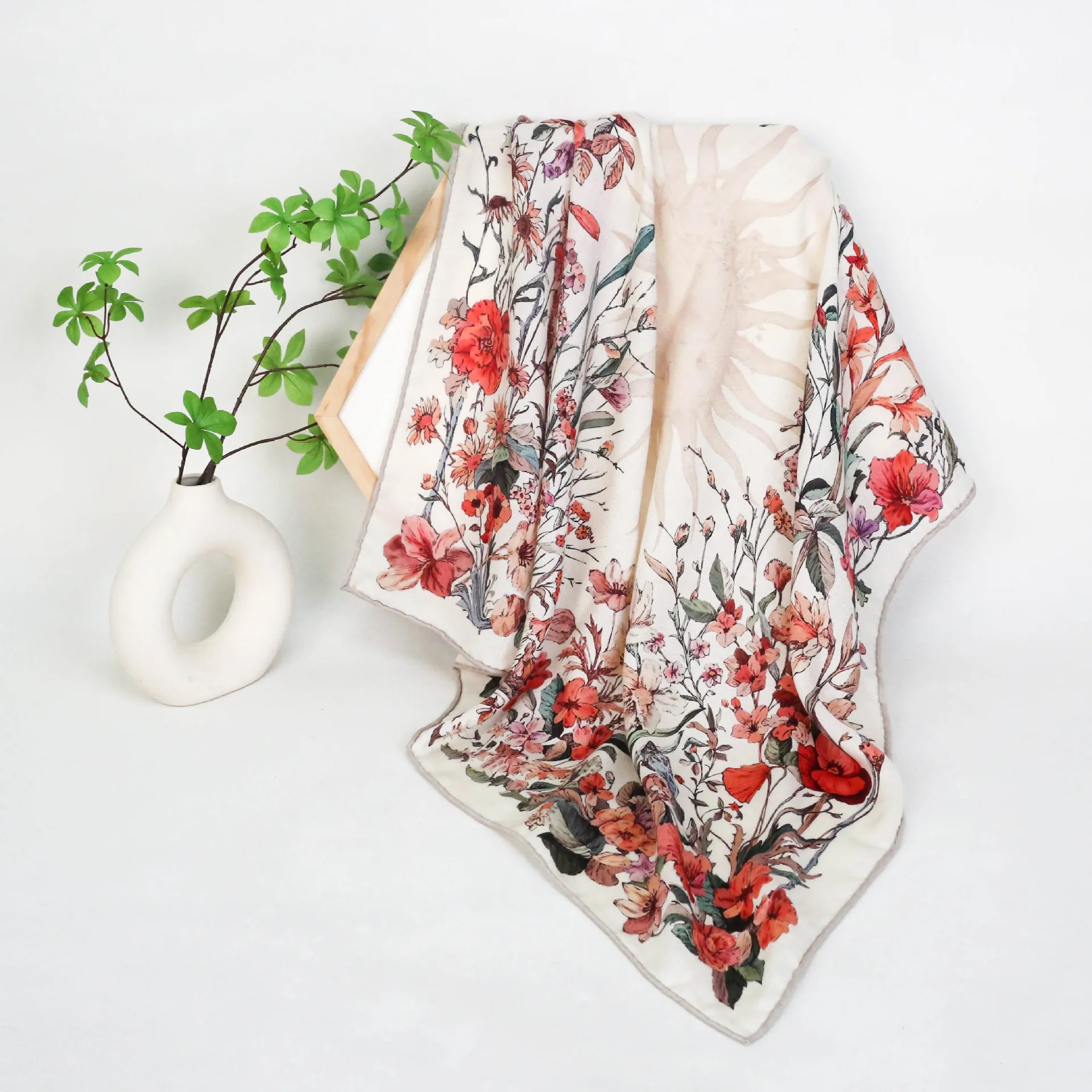 

Silk Wool Scarf Winter Shawls Women Square Bandanas Mother Gift Edges Rolled Shawls Head Clothing Accessories