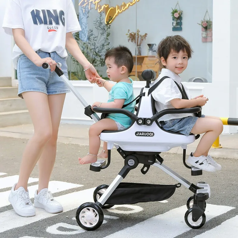 One-click Folding Twin Baby Strollers, Portable Folding Can Lie and Sit Double Trolleys, Multifunctional Baby Stroller 2 Seats