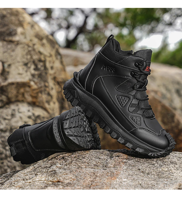 Herren-High-Top-Outdoor-Freizeitsportschuhe, mit stoßfestem Zehenschutz, rutschfester und abriebfester Sohle mit tiefem Profil, seitlichem Reißverschluss für einfaches An- und Ausziehen, geeignet für Wanderungen und Trekking, strapazierfähig und langlebig. – Detail 20