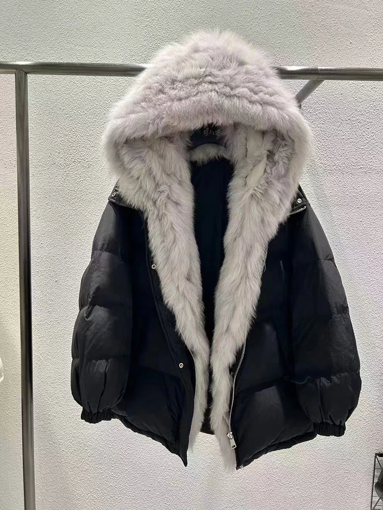 2024 New Winter Women Puffer Jacket Loose Warm Parkas Fur Hooded Cotton Padded Coat Women Outwear