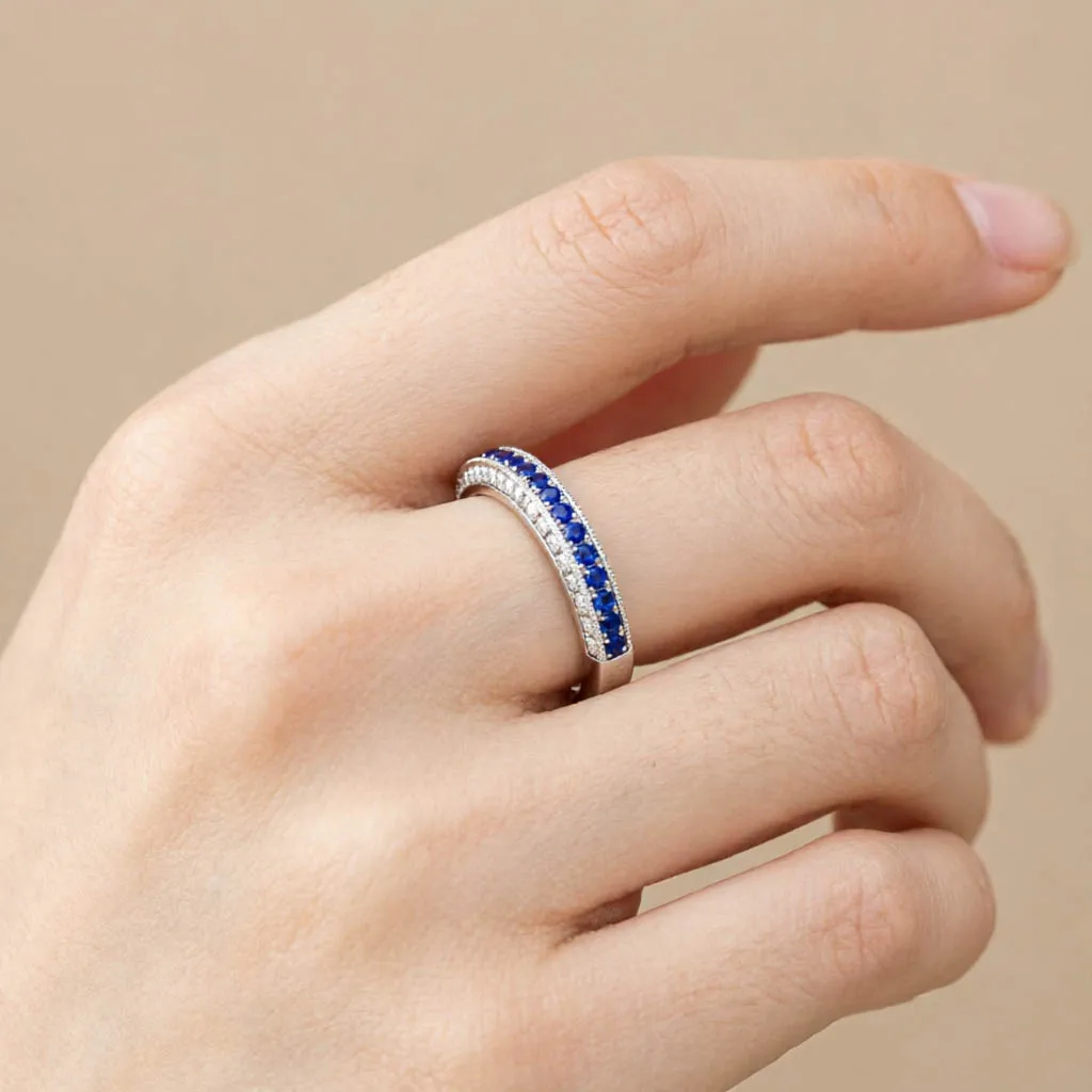 

Szjinao Half-Eternity Ring for Women 925 Sterling Silver Blue Sapphire Ring With Gemstones Undefined Elegant Trendy Fine Jewelry