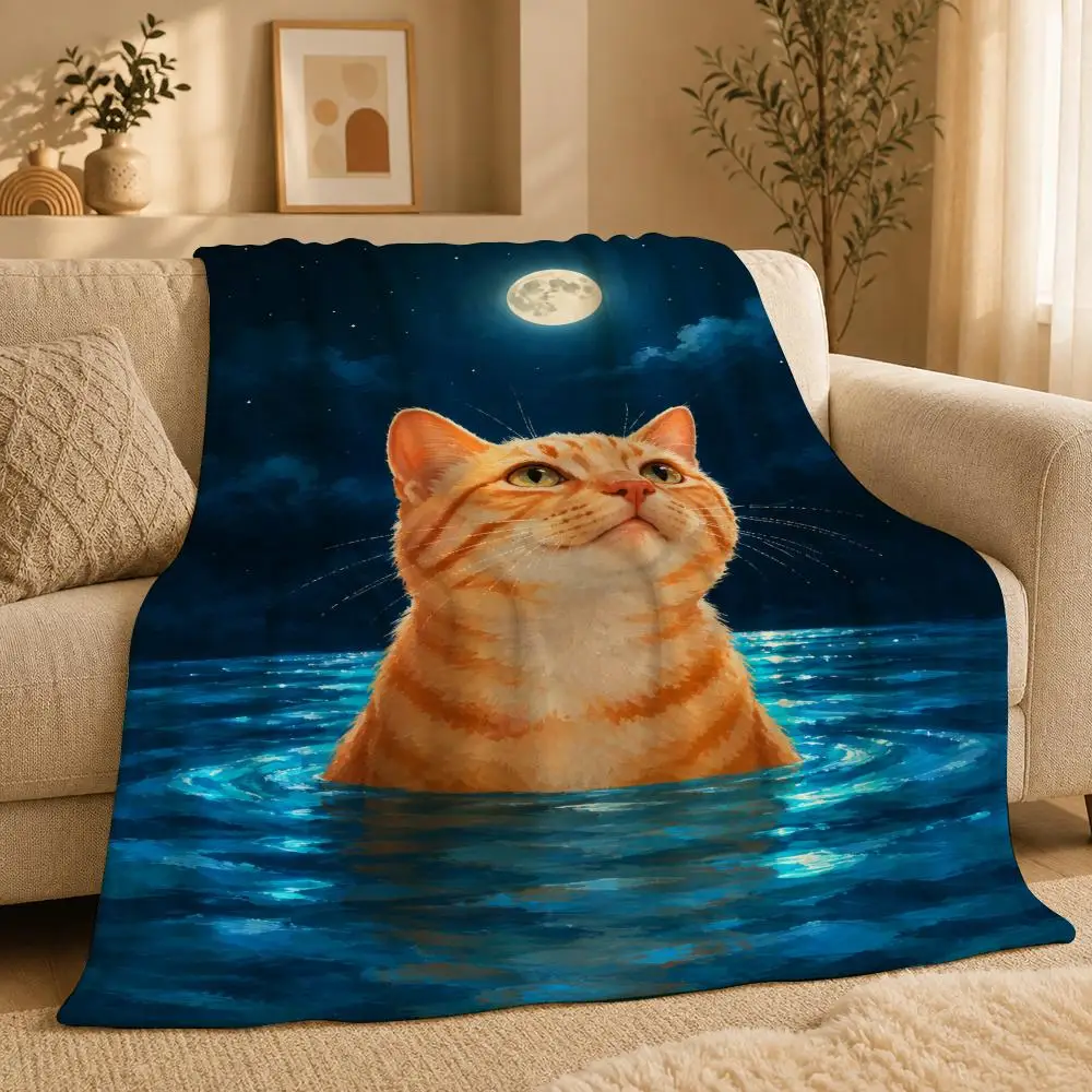 Cuddly Orange Cat Express Throw pet dog cat Ultra-Comfortable Flannel Plush Throw Blanket—Suitable for Bed Bedroom Living Room