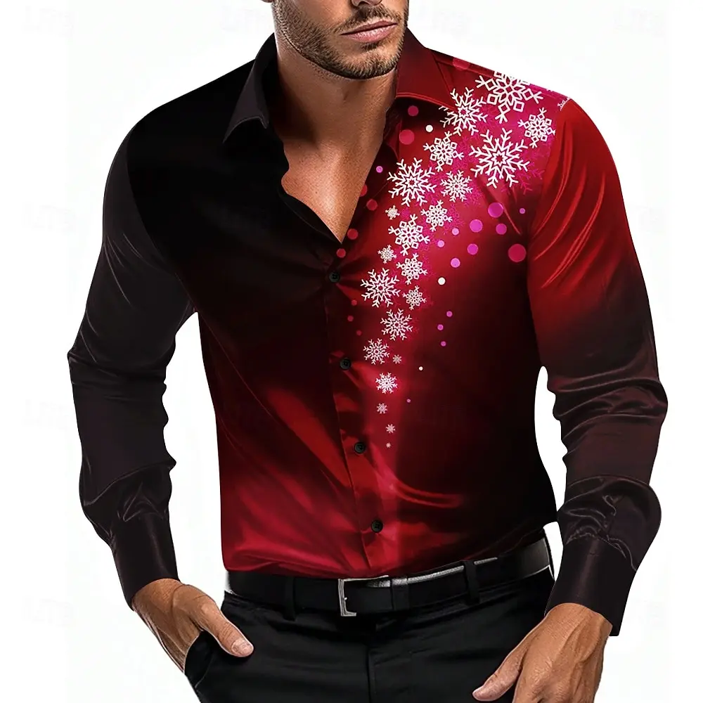 Christmas men's shirt snowflake long sleeved shirt fashionable casual party evening wear daily holiday men's clothing