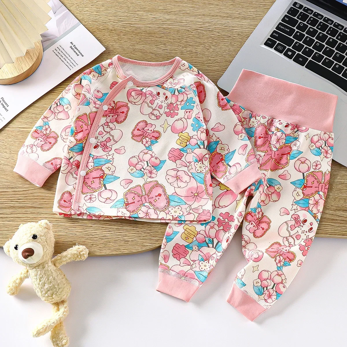 Neugeborene Jungen Mädchen reine Baumwolle warme Pyjamas niedlichen Cartoon-Druck Langarm Pyjamas Kleinkind Baby Herbst Nachtwäsche Kleidung Sets