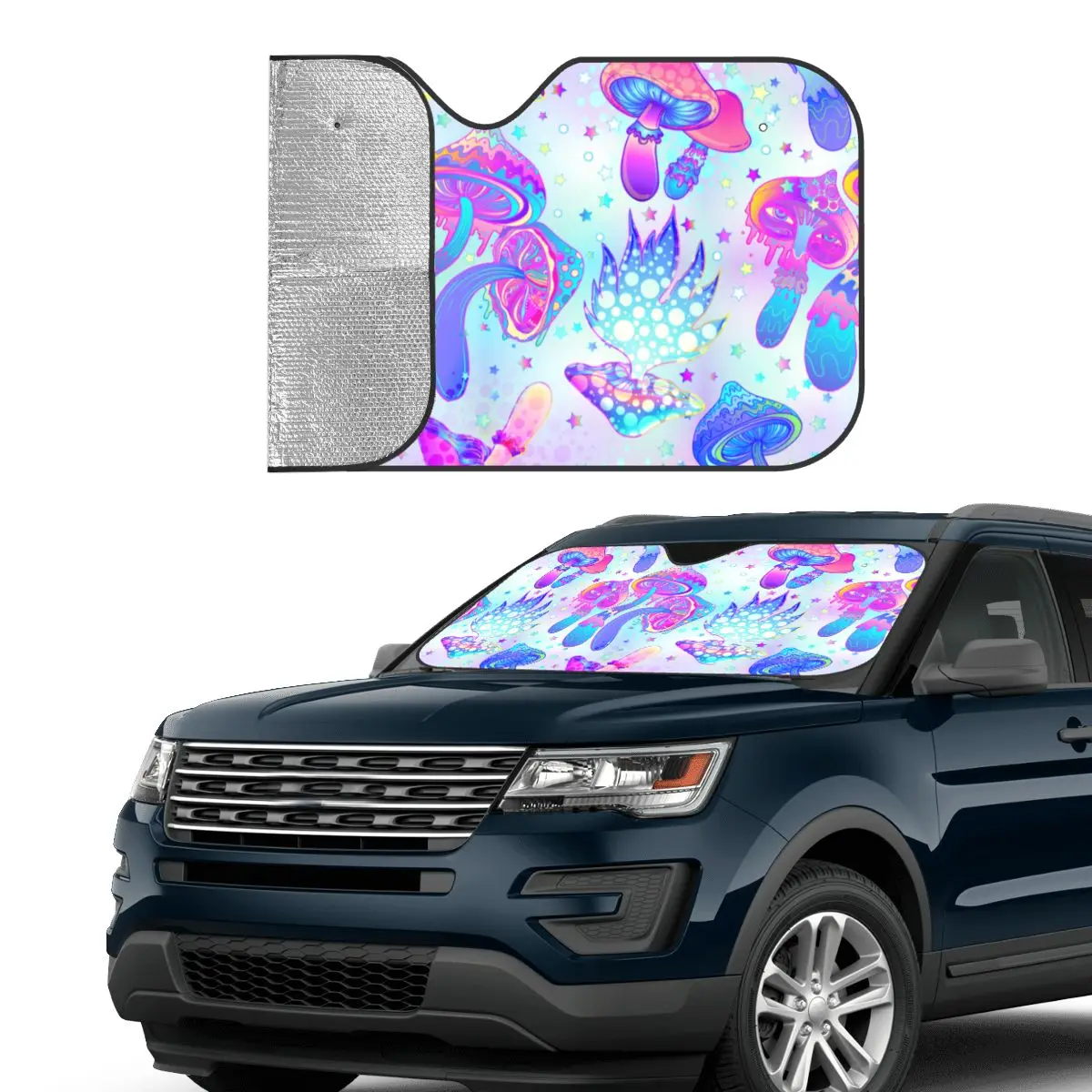 Psychedelic Mushrooms Novelty Windshield Sunshade 70x130cm Magic Hippie Aluminium Foil Sunshade Visor Heat Reflector