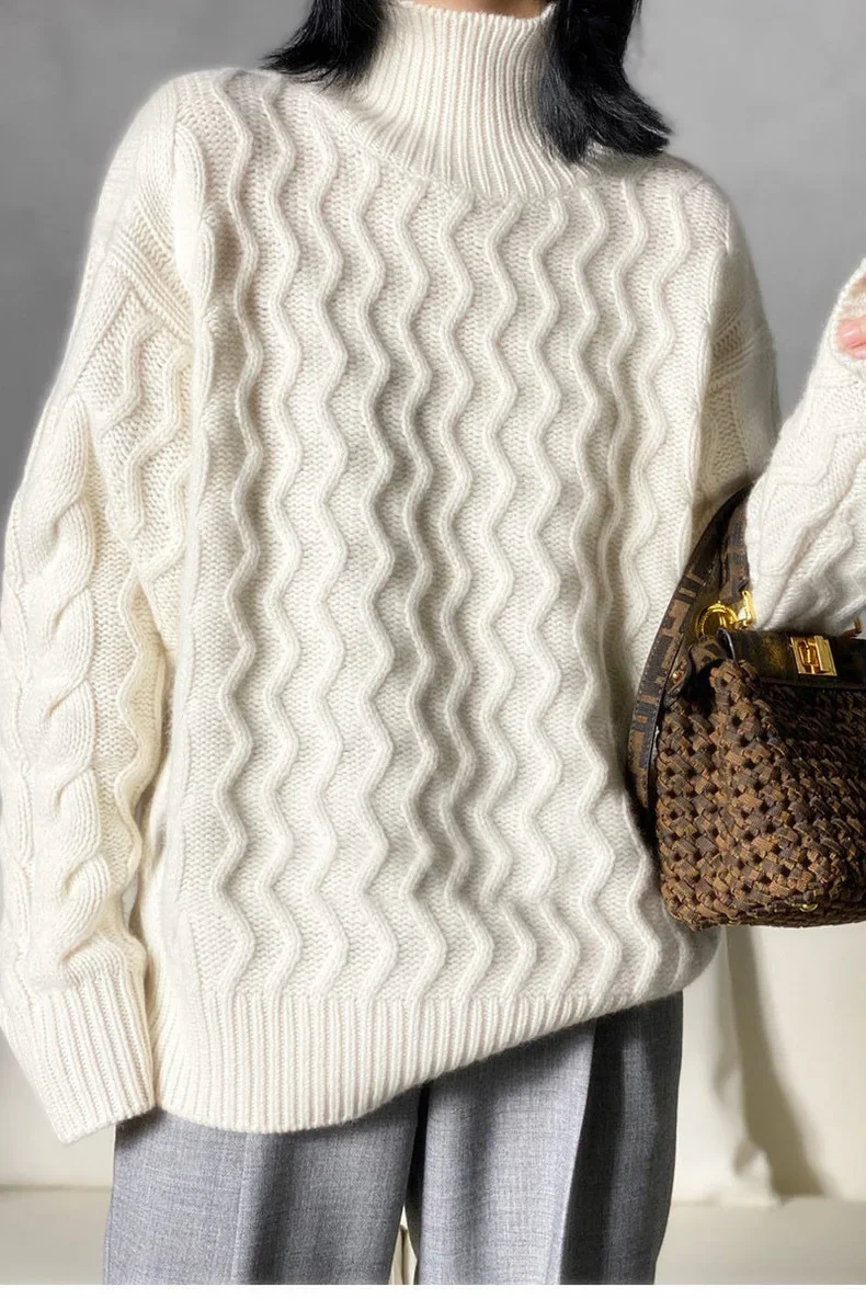 Women's plus Size Semi-Turtleneck Cashmere Sweater Thickened Bottoming Fashion Joker for Autumn And Winter