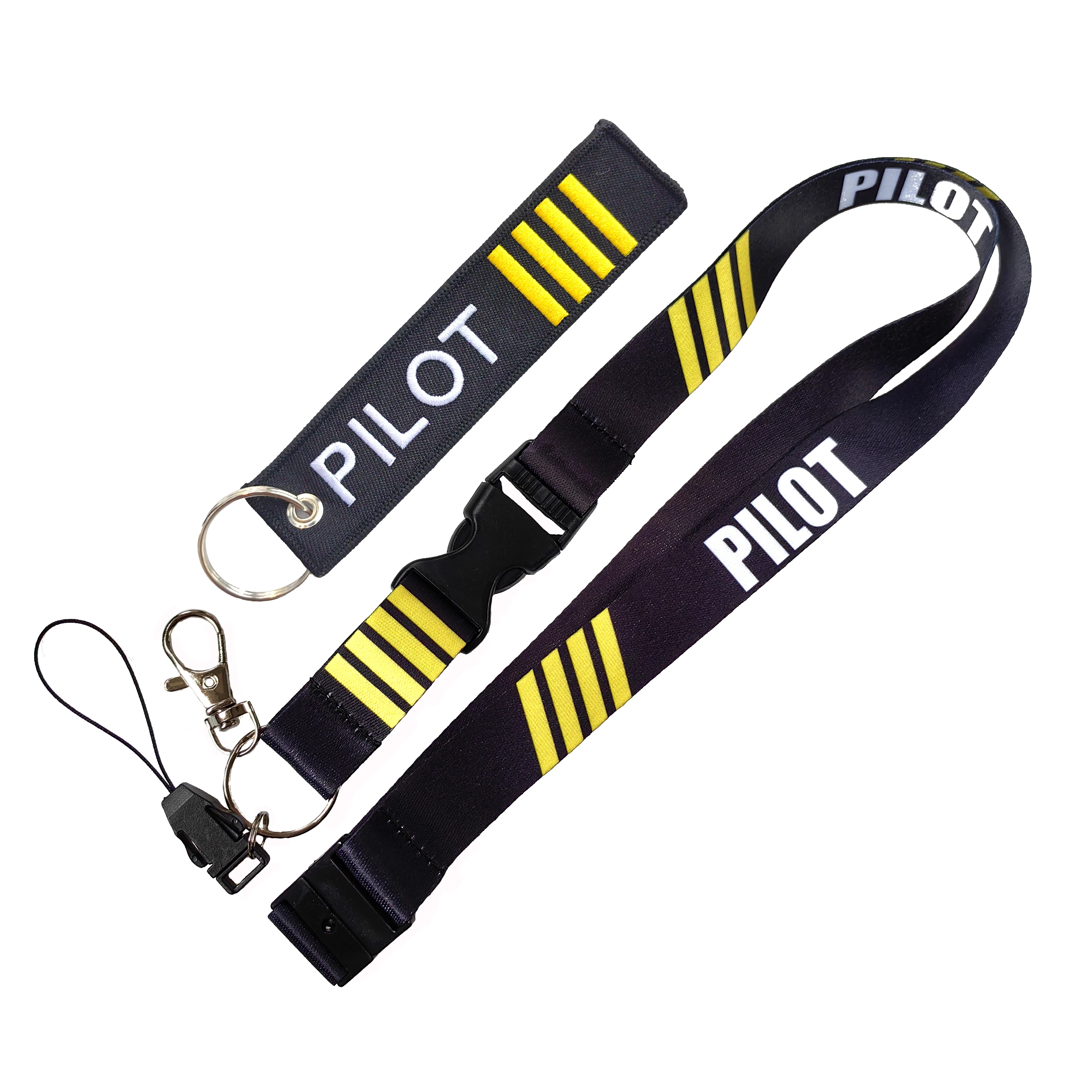 2 PC PILOT ENGINEER Double Sided Embroidered Keychain Black Lanyardaircraft Crew Gift For ID Card And Work Badge Lanyard