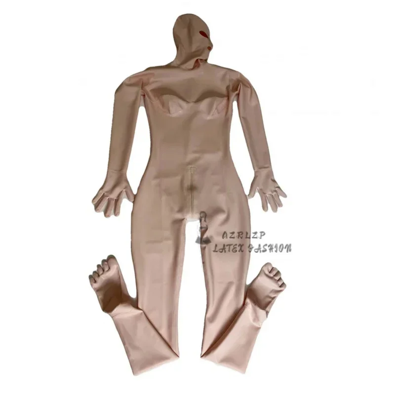 Latex Catsuit Fingers Toes Full Coat Zentai 3D Stereoscopic Chest Zipper Open Crotch Bodysuit Leotard