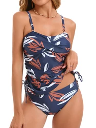 2026 Printed Tankini Set Two Pieces Swimsuit Women Strappy Swimwear Female Drawstring Bathing Swimming Swim Suit Beachwear