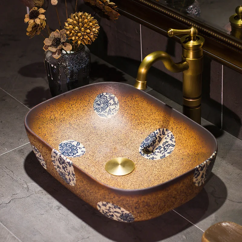 

Engravin lotus leaf China Artistic Europe Style Counter Top porcelain wash basin bathroom sinks ceramic art ceramic vessel sink