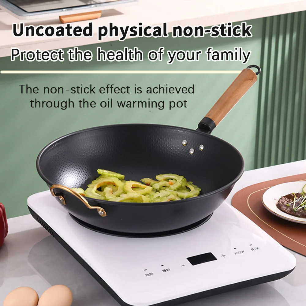 

Multi functional lightweight flat bottomed cast iron wok with even heat distribution, ideal for cooking