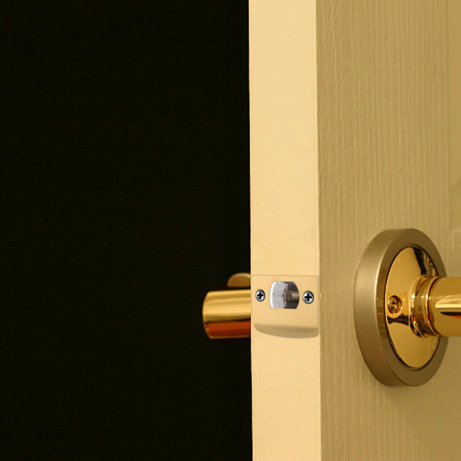 

2pcs Door Lock Strike Plates D-type Gold Latch Reinforcement Metal Guide Plate Cover Installation Kit Wooden Doors Hardware