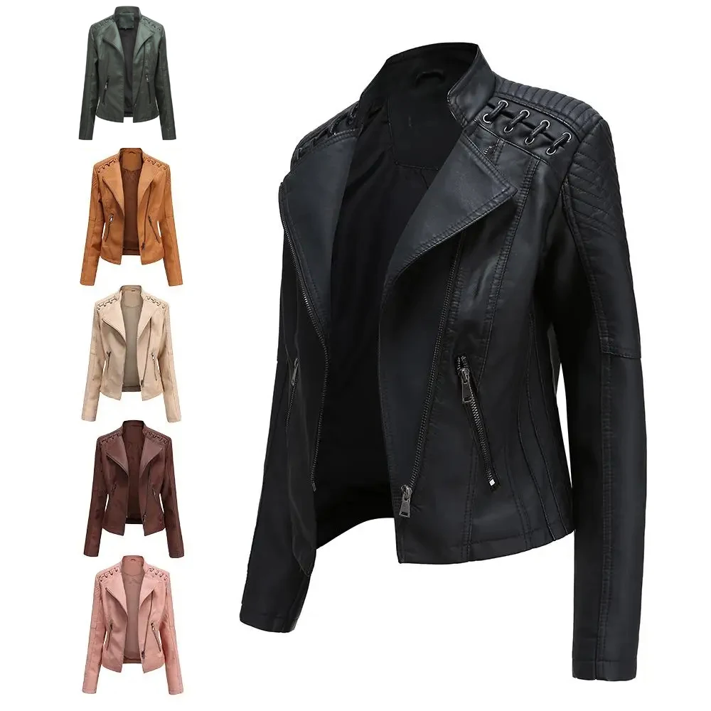 

Spring Autumn Motorcycle Zipper Jacket PU Leather Motorcycle Jacket Women Chaqueta Moto Motorbike Riding Jacket Slim Fit
