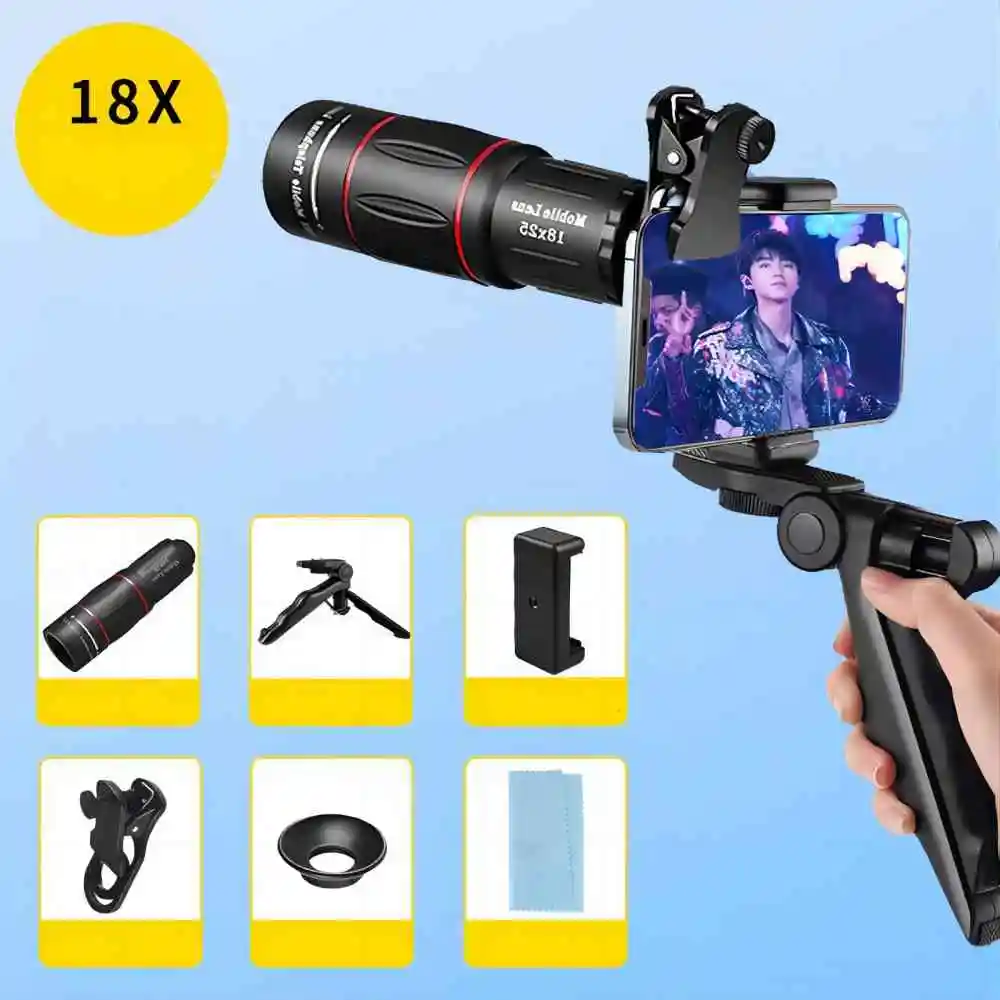 Portable External Mobile Lens 18X High-power HD Zoom Lens 37mm Caliber for Smartphone Telescope Telephoto Lens 18X Mobile Phone