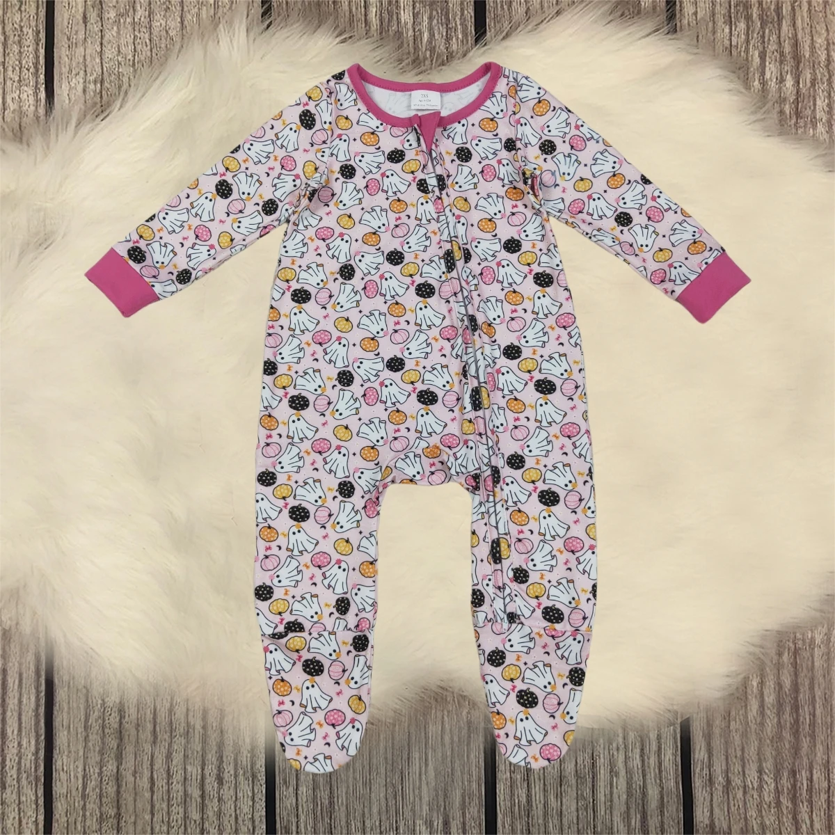 

Children Newborn Halloween Romper Girl Infant Ghosts Bows Pumpkins Girls Baby Kids Toddler Zipper Footie Jumpsuit Wholesale