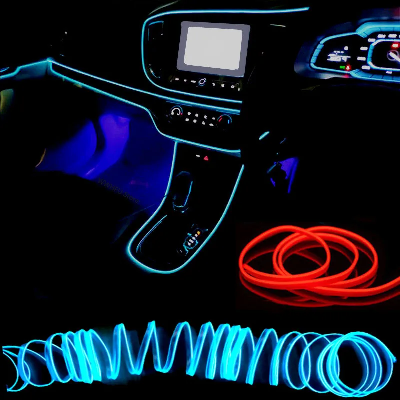 1/3/5m Car Interior Atmosphere Lighting LED Strip 5V DIY Flexible EL Cold Light Line Tube With USB Auto Decoration Ambient Lamp