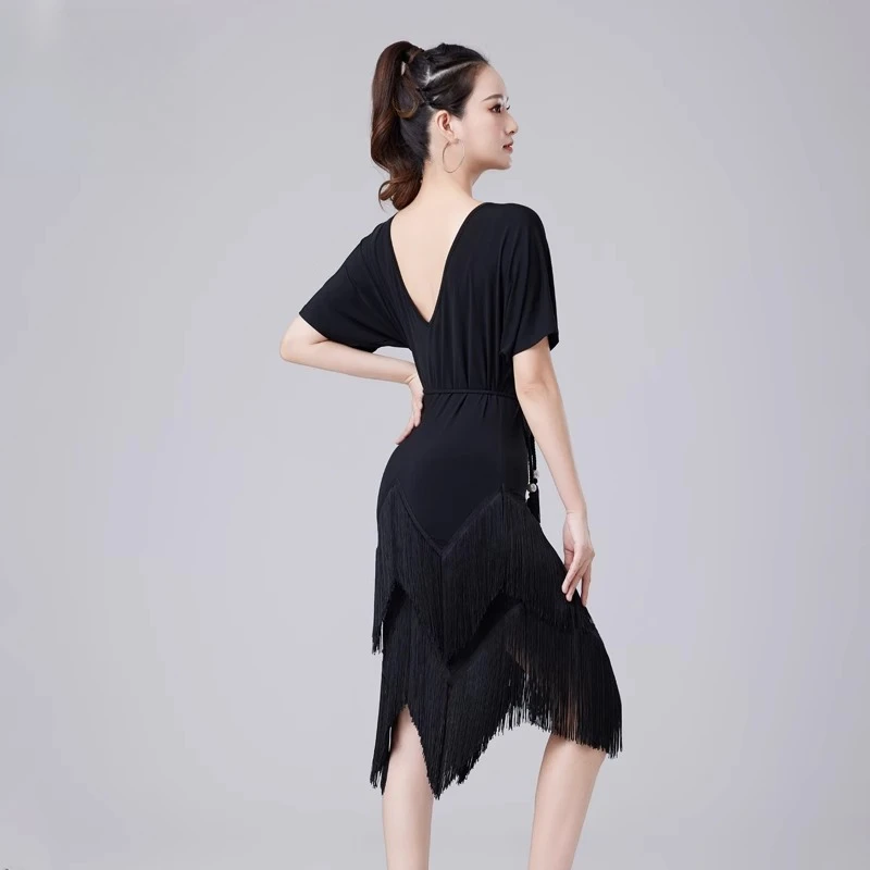 Latin dansjurk volwassen vrouwen geweven kwastje ontwerp high-end mode, kunstexamen prestatie training sexy trainingskleding