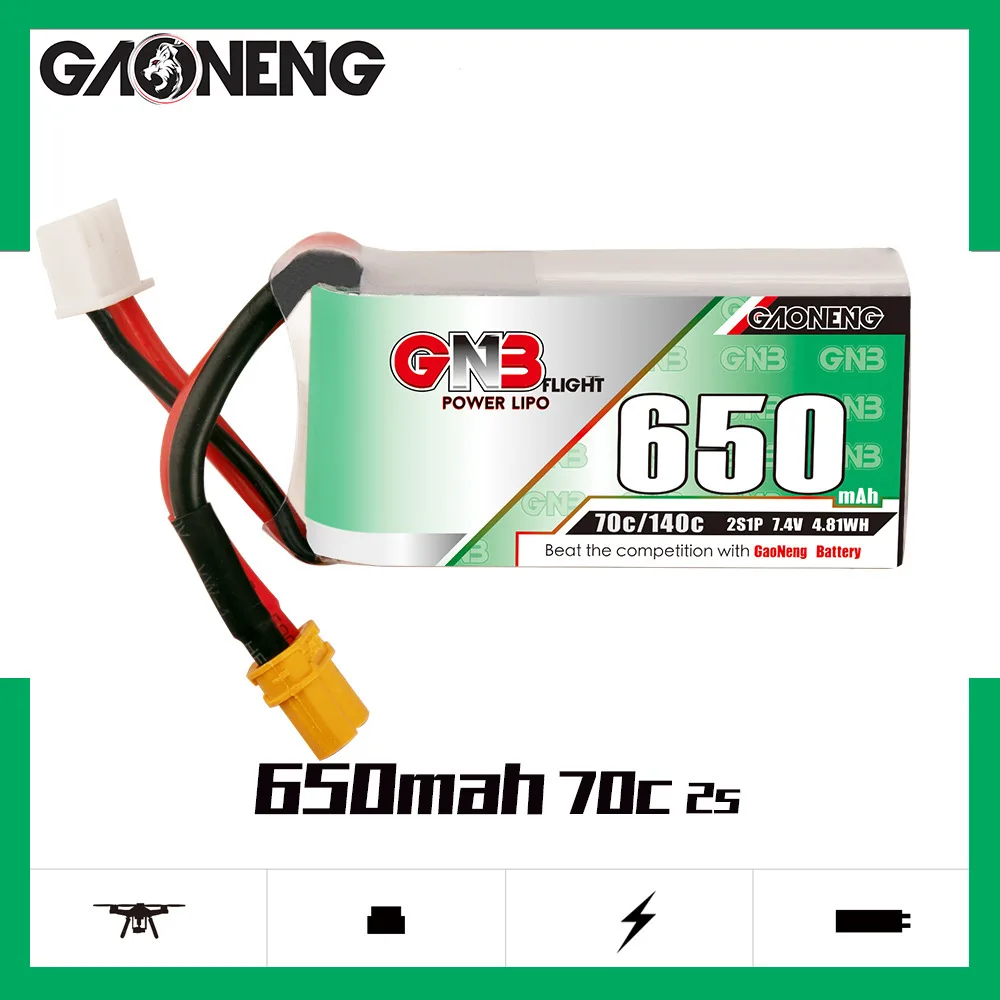 1-10PCS Gaoneng GNB 650mAh 7.4V 2S 70C/140C with XT30U-F Plug HV Lipo Battery for DYS FPV Racing Drone 4 Axis RC Drone Parts