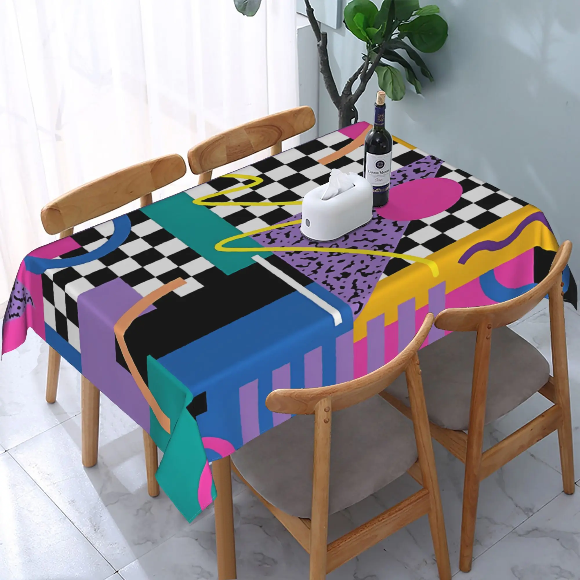 One vintage Memphis pattern tablecloth, 54x72 inches -zyc