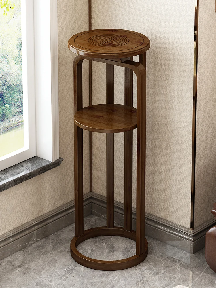 

New Chinese style solid wood balcony round flower stand living room floor type