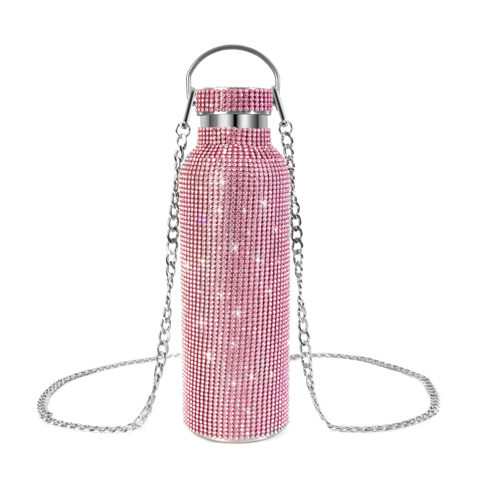 زجاجة ترمس ماسية من الفولاذ المقاوم للصدأ مع سلسلة ، غلاية ماء ، قارورة فراغية ، كوب فاخر ، هدية للفتيات والنساء #2