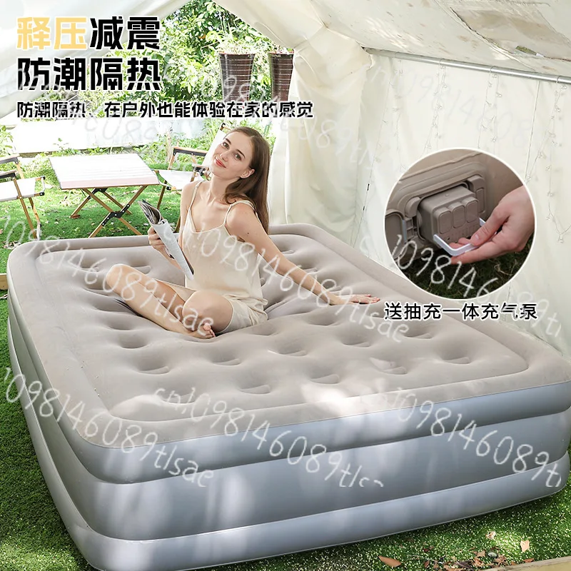 

Tent camping, double air mattress for home use, portable floor covering, moisture-proof flocking, built-in pump