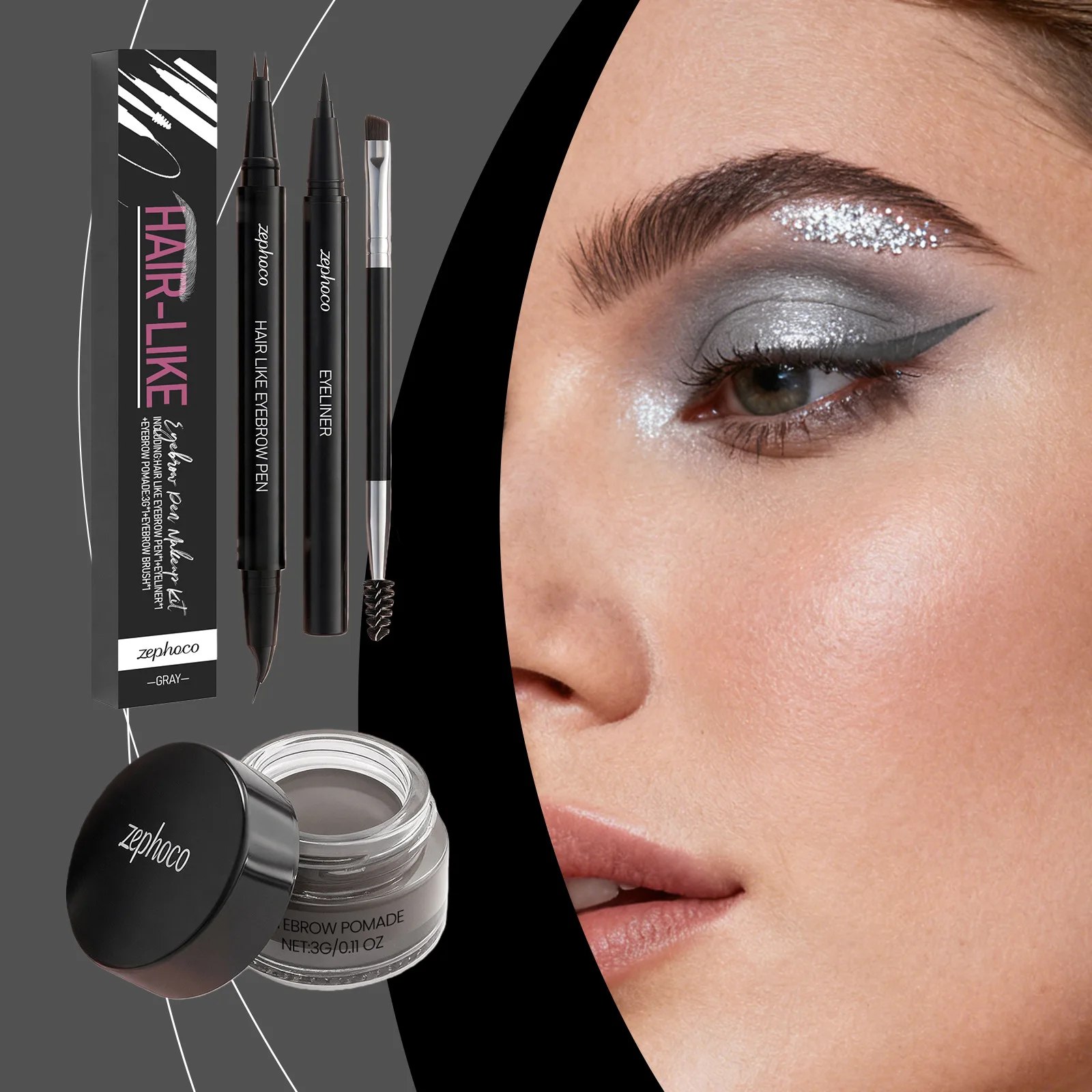 Dwustronny zestaw do farbowania brwi, mikroblading, wodoodporny płynny pomad do brwi, cienki eyeliner w kredce do makijażu.