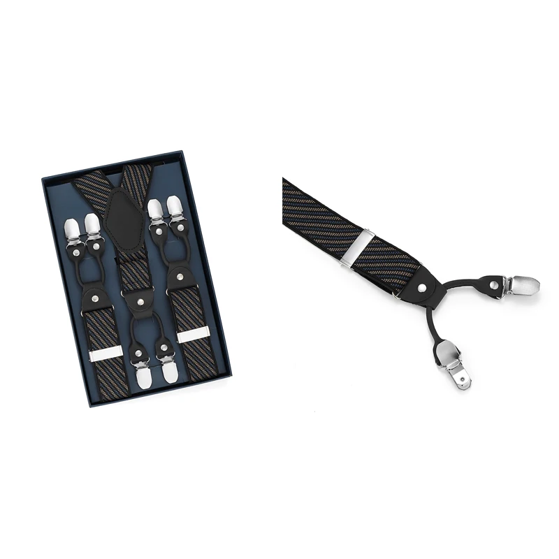 British Retro Navy Blue Pinstripe Style, Men's Gentleman Six-Button Suit Pants Accessory Non-Slip Suspenders.