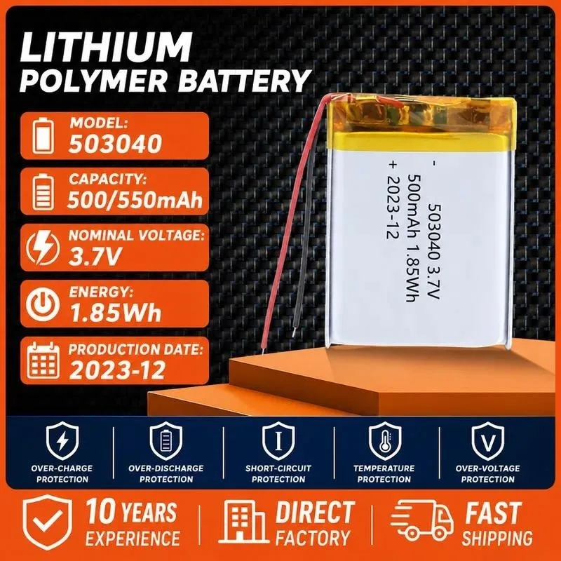 104pcs for 503040 Polymer Lithium Battery 500mAh 3.7V for Cosmetic Mirror Children's Toys Beauty Instrument Rechargeable Li-ion
