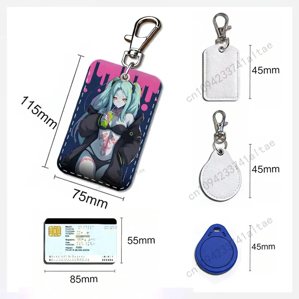 Rebecca C-Cyberpunk E-Edgerunners Rectangle Card Case Leather Card Holder Keychain Key Ring Transportation Card Case - view 2